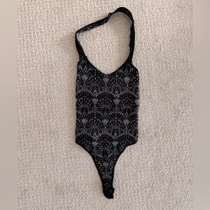 Free People Black Lace Halter Bodysuit Snap Bottom